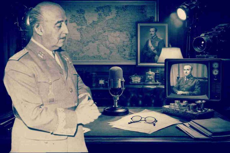 Estudio de noticias vintage con banderas