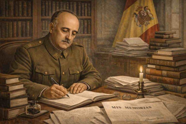 Franco escribiendo sus memorias