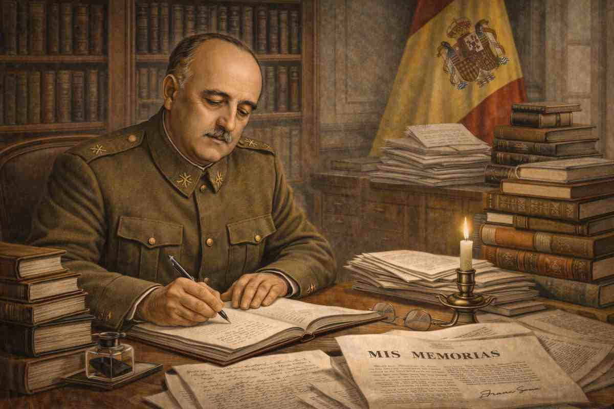 Franco escribiendo sus memorias