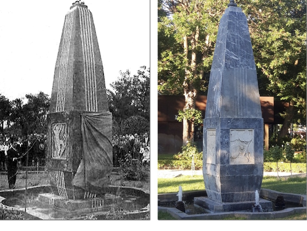 Monumento a Jose M.ª de la Fuente en día de su inauguración en 1934 y en fecha actual, año 2024