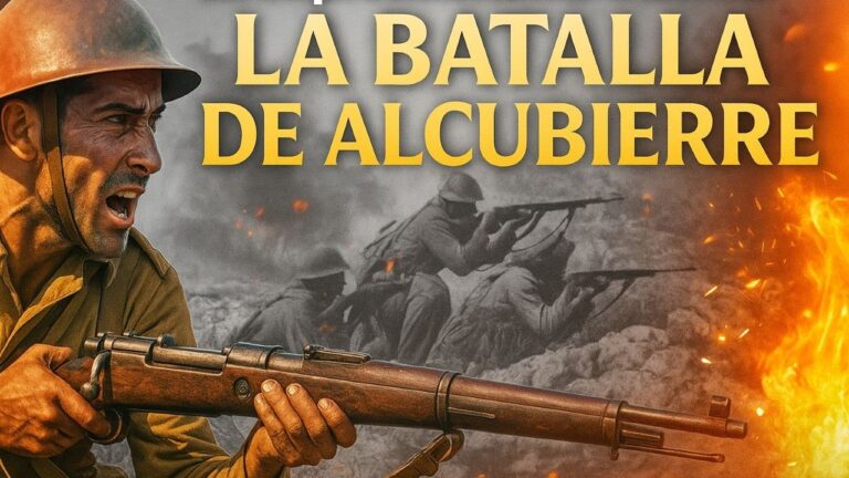 Ilustración de la batalla de Alcubierre durante la Guerra Civil española con soldados combatiendo en trincheras del frente de Aragón.
