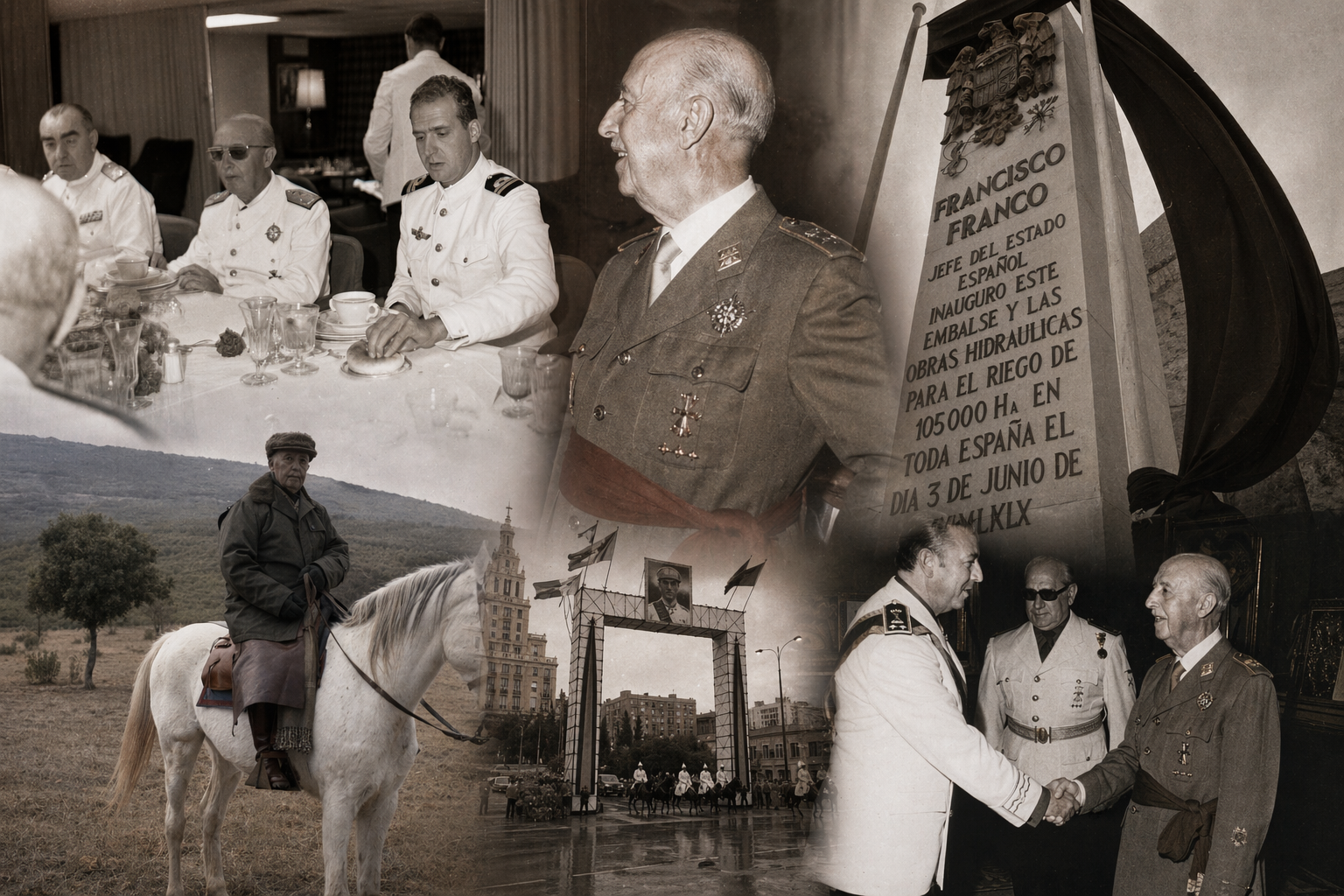 Francisco Franco en reunión informal con militares durante una comida oficial en los años 70