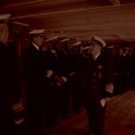 Francisco Franco con la tripulación del crucero Galicia, en un viaje a Palma de Mallorca y con el almirante Carrero Blanco 12-05-1960