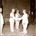 Jura ante Francisco Franco de los nuevos consejeros del Reino: general Asensio, almirante Moreno y D. Pedro Lamata. 10-07-1962