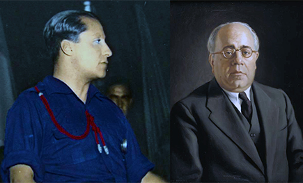 Montaje con retratos de José Antonio Primo de Rivera a la izquierda y Manuel Azaña a la derecha, representando dos figuras clave de la política española en 1936.