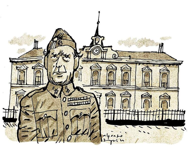 Ilustración del general López Ochoa frente al Hospital Militar de Carabanchel en 1936 durante la Guerra Civil española