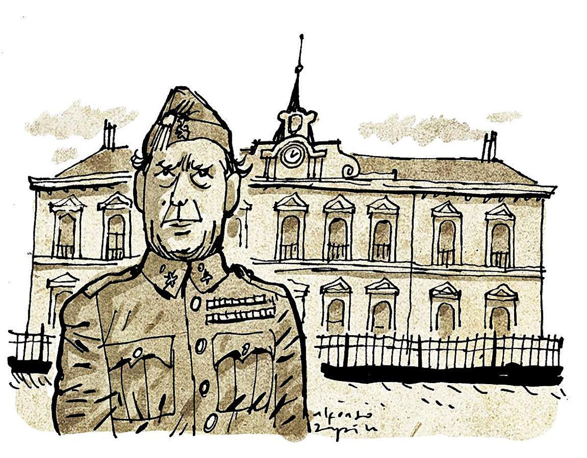 Ilustración del general López Ochoa frente al Hospital Militar de Carabanchel en 1936 durante la Guerra Civil española