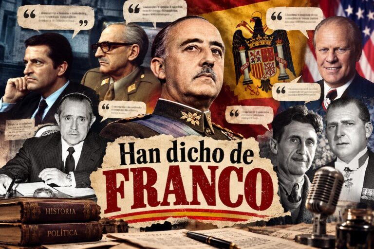 Collage histórico de Francisco Franco junto a políticos y personajes públicos que expresaron opiniones sobre su figura