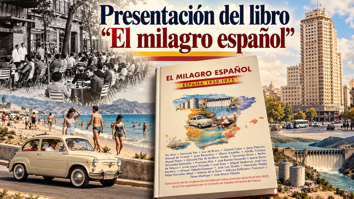 El milagro español 1939-1975, con imágenes de la vida cotidiana, el turismo, el automóvil, las ciudades y el desarrollo económico de España durante el franquismo.